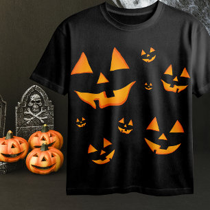 Glowing Jack-O-Lantern Faces Halloween Design T-Shirt