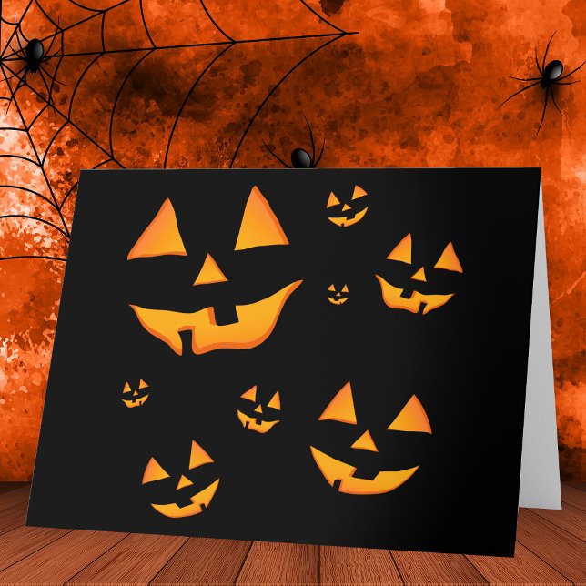 Glowing Jack-O-Lantern Faces Halloween Design Thank You Card (Glowing Jack-O-Lantern Faces Halloween Design. Thank You Card)