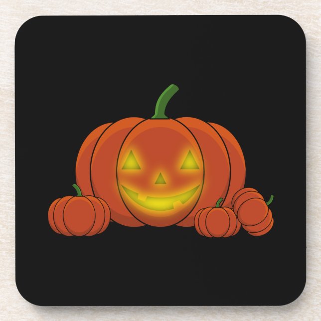 Glowing Jack-o'-Lantern Pumpkin Beverage Coaster (Front)