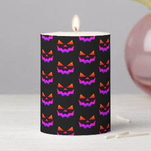 Glowing Jack-o-lantern pumpkin face Pillar Candle