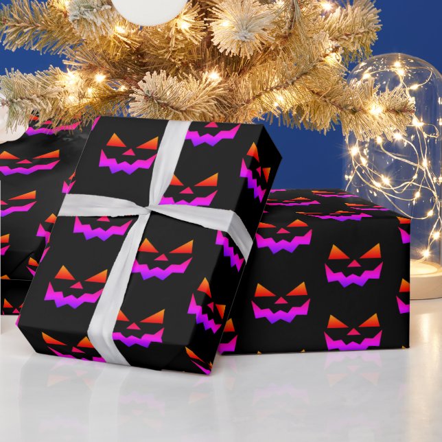 Glowing Jack-o-lantern pumpkin face  Wrapping Paper (Holidays)