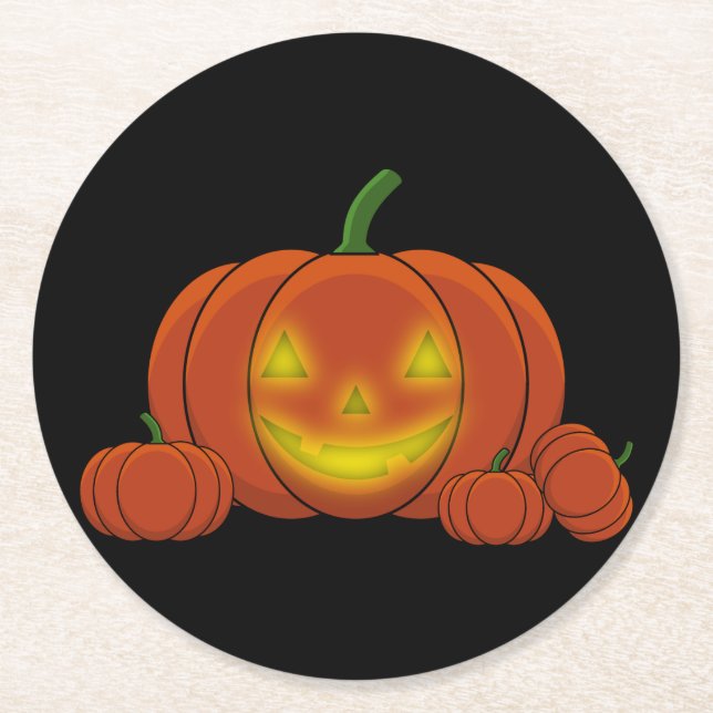Glowing Jack-o'-Lantern Pumpkin Round Paper Coaster (Front)