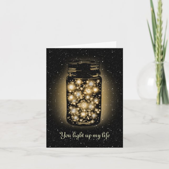 Glowing Jar Of Fireflies With Night Stars Card (Front)