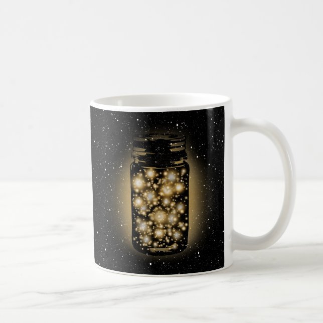 Glowing Jar Of Fireflies With Night Stars Coffee Mug (Right)
