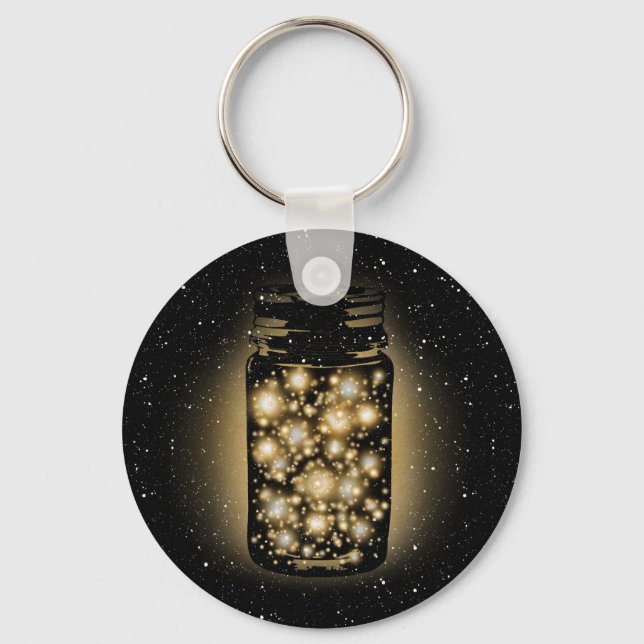 Glowing Jar Of Fireflies With Night Stars Keychain (Front)