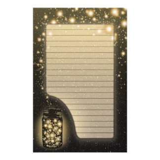 Glowing Jar Of Fireflies With Night Stars Lined Stationery