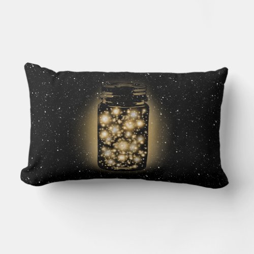 Glowing Jar Of Fireflies With Night Stars Lumbar Pillow