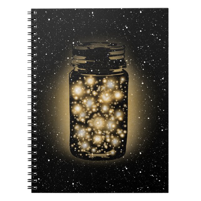 Glowing Jar Of Fireflies With Night Stars Notebook (Front)