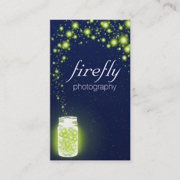 Glowing Jar Of Green Fireflies Blue Night Stars Business Card by UFPixel at Zazzle