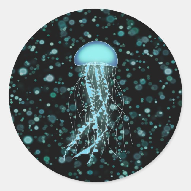 Glowing Jellyfish Classic Round Sticker (Front)