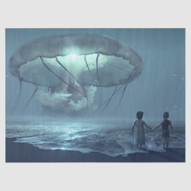 Glowing jellyfish cloud over the ocean beach tissue paper (Front)