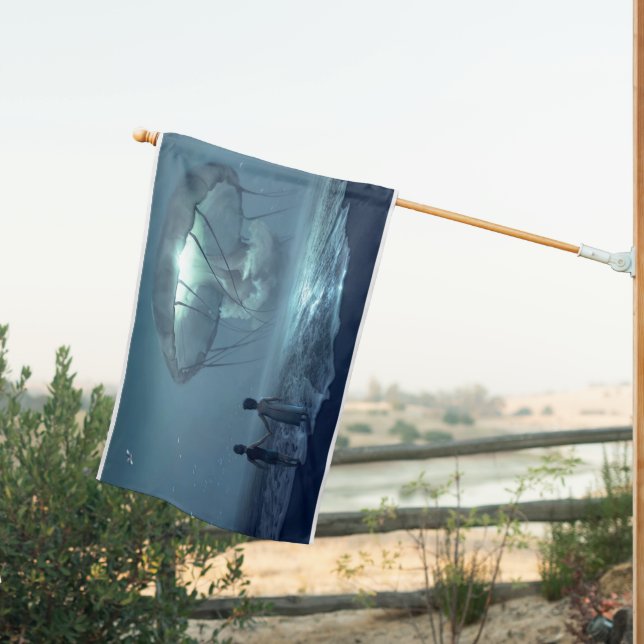 Glowing jellyfish cloud over the ocean blue white house flag (Insitu (Back))