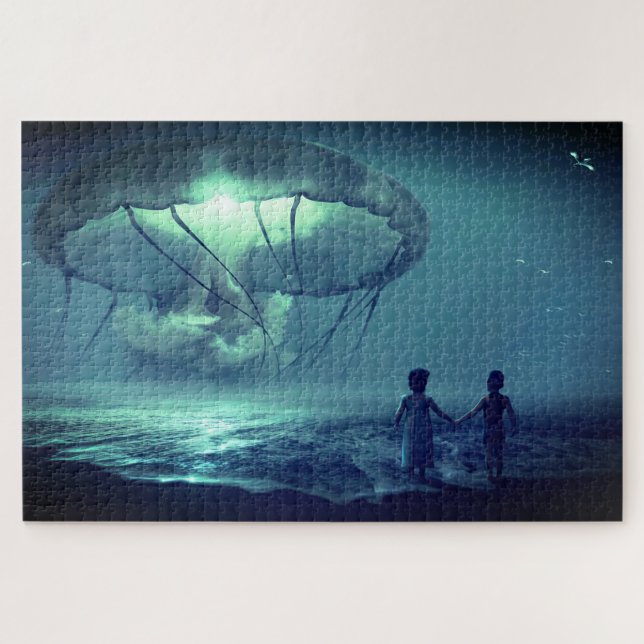 Glowing jellyfish cloud over the ocean jigsaw puzzle (Horizontal)