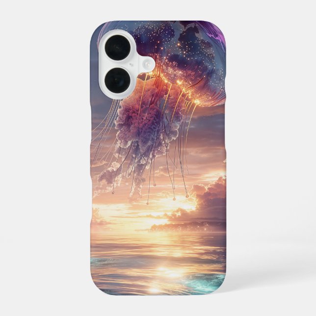 Glowing Jellyfish in Sunset Skies iPhone Case (Back)