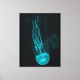 Glowing Jellyfish in the Deep Sea Canvas Print