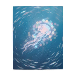 Glowing Jellyfish Metal Print