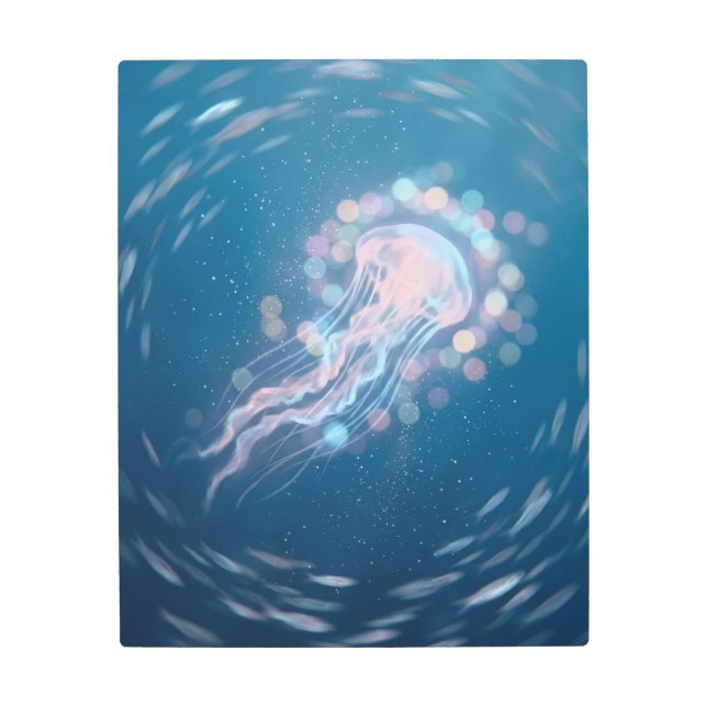 Glowing Jellyfish Metal Print (Front)