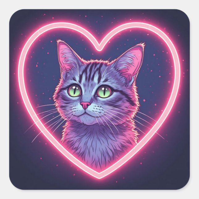 Glowing Kitty Love Art | Romantic Pet Lover Gift Square Sticker (Front)
