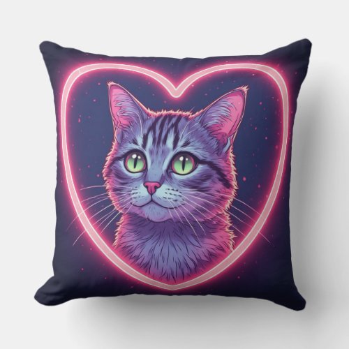 Glowing Kitty Love Art | Romantic Pet Lover Gift Throw Pillow