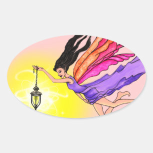 Glowing Lantern Fairy Oval Sticker