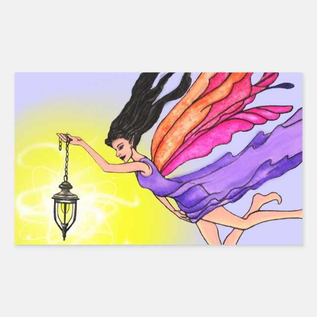 Glowing Lantern Fairy Rectangular Sticker (Front)