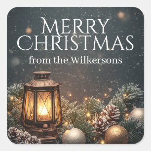 Glowing Lantern & Garland Magical Christmas Square Sticker