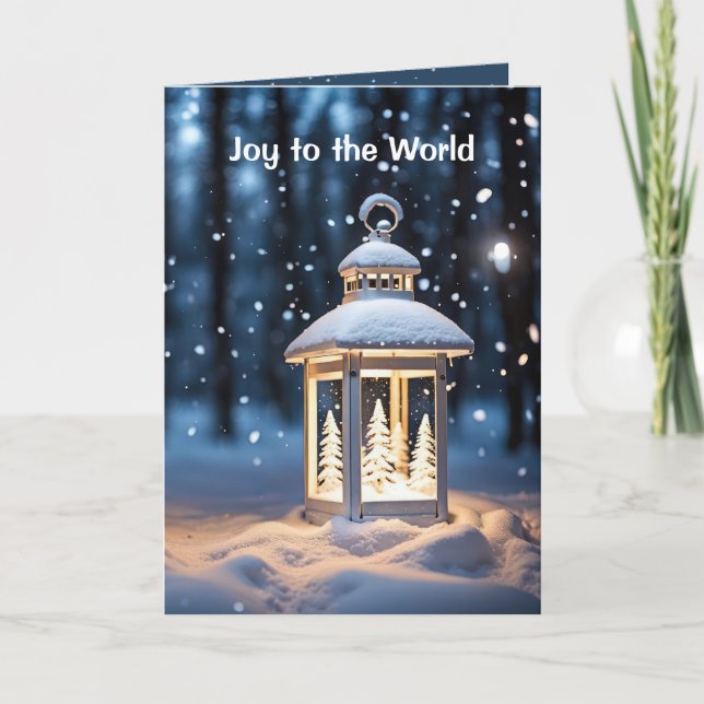 Glowing Lantern In Snowflakes Holiday Card (Front)