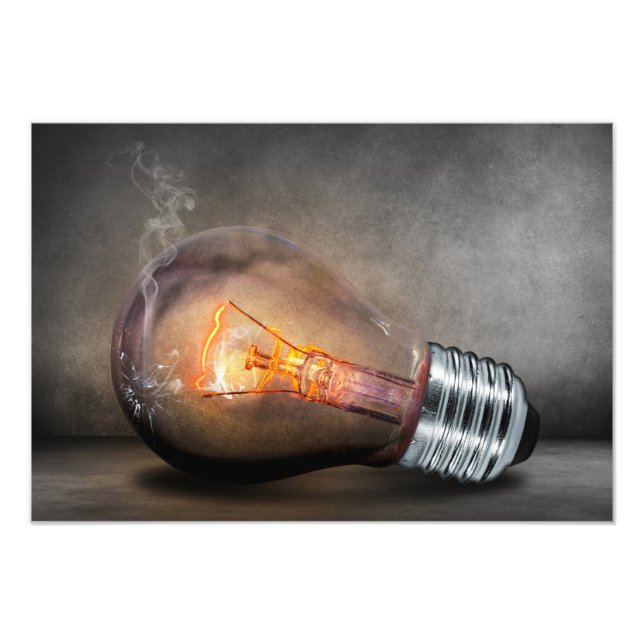 Glowing Light Bulb Cracked Glass Smoke Photo (Front)