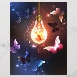 Glowing Light Bulb with Night Butterflies