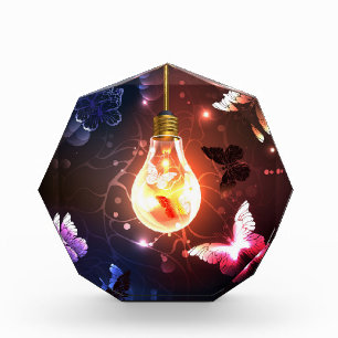 Glowing Light Bulb with Night Butterflies Acrylic Award