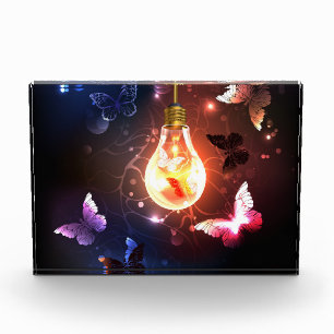 Glowing Light Bulb with Night Butterflies Acrylic Award