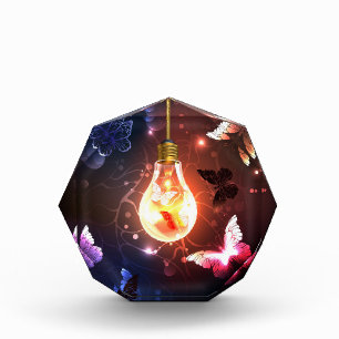 Glowing Light Bulb with Night Butterflies Acrylic Award