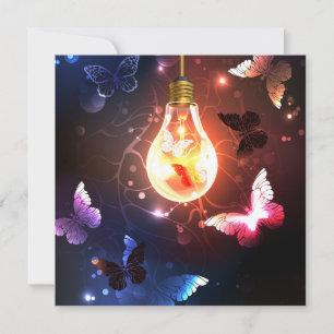Glowing Light Bulb with Night Butterflies Announcement