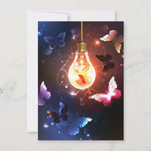 Glowing Light Bulb with Night Butterflies Announcement