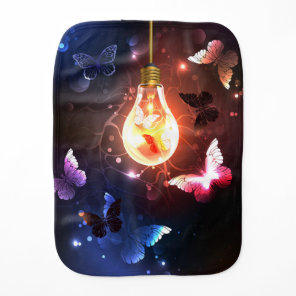 Glowing Light Bulb with Night Butterflies Baby Burp Cloth