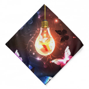 Glowing Light Bulb with Night Butterflies Bandana