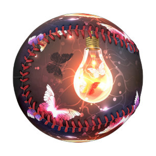 Glowing Light Bulb with Night Butterflies Baseball