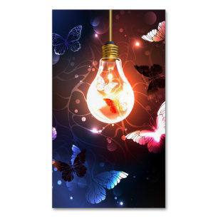 Glowing Light Bulb with Night Butterflies Business Card Magnet