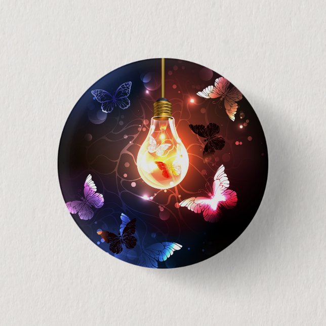 Glowing Light Bulb with Night Butterflies Button (Front)