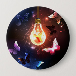 Glowing Light Bulb with Night Butterflies Button