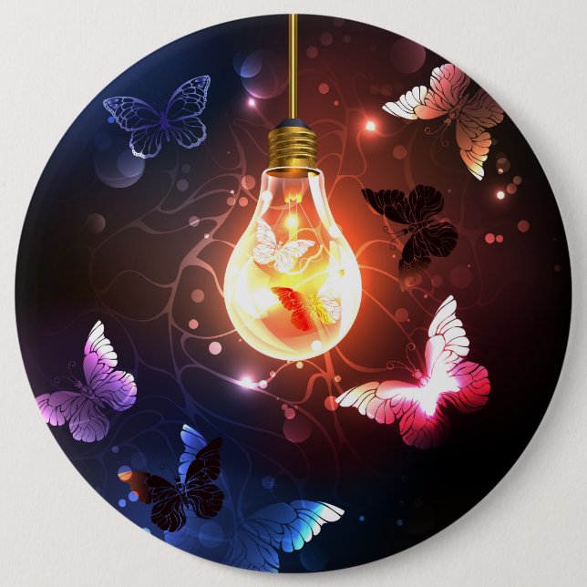Glowing Light Bulb with Night Butterflies Button (Front)