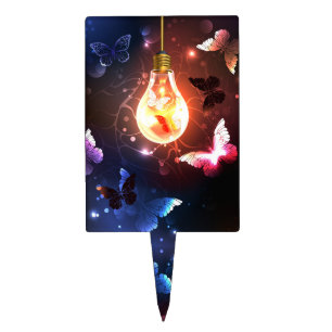 Glowing Light Bulb with Night Butterflies Cake Topper