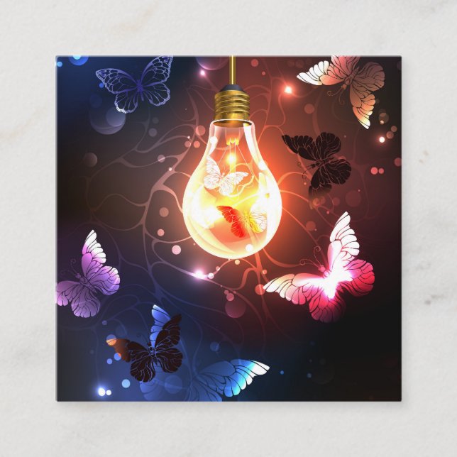 Glowing Light Bulb with Night Butterflies Calling Card (Front)