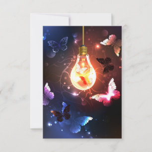 Glowing Light Bulb with Night Butterflies Card