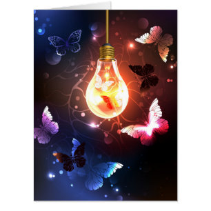 Glowing Light Bulb with Night Butterflies Card