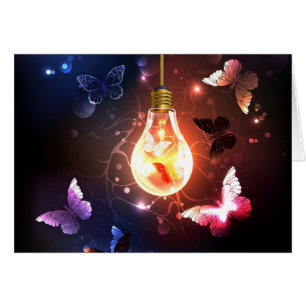 Glowing Light Bulb with Night Butterflies Cards