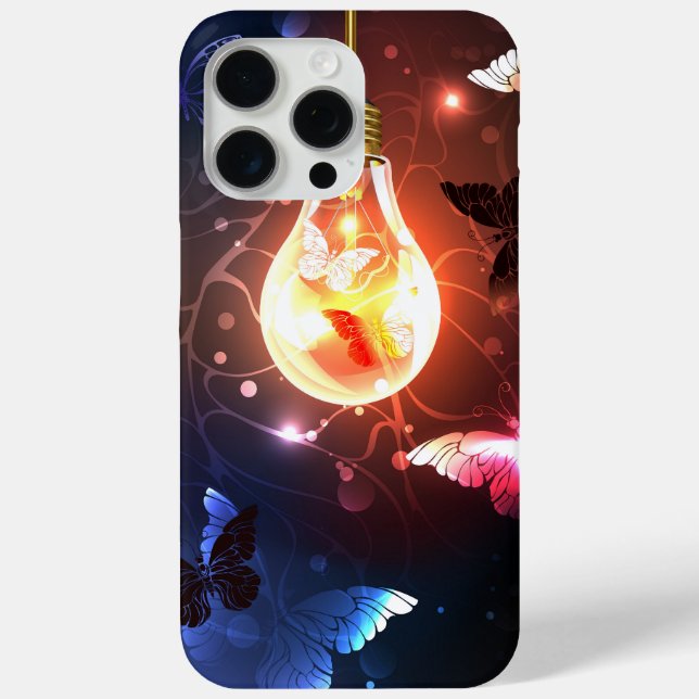 Glowing Light Bulb with Night Butterflies Case-Mate iPhone Case (Back)
