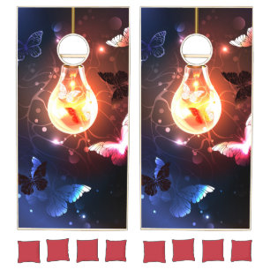 Glowing Light Bulb with Night Butterflies Cornhole Set