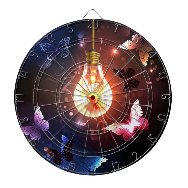 Glowing Light Bulb with Night Butterflies Dart Board (Front)