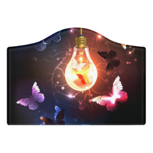 Glowing Light Bulb with Night Butterflies Door Sign